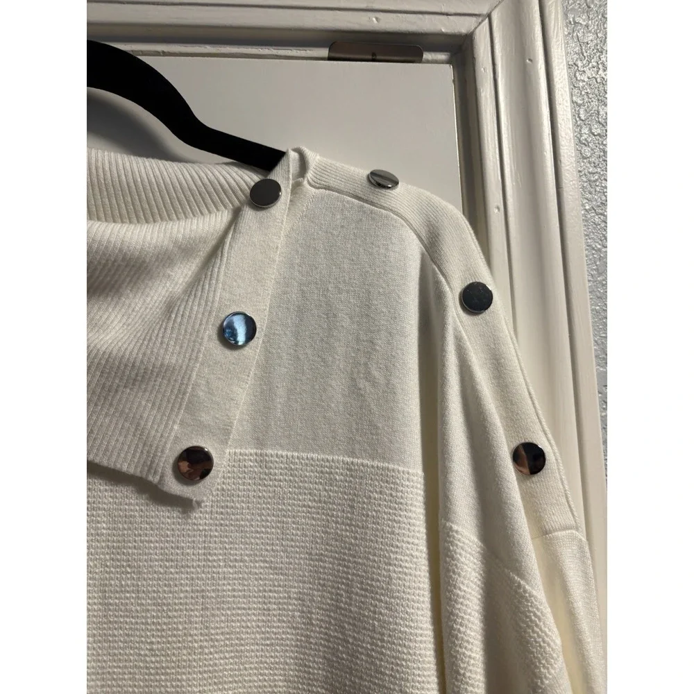 Chico's Zenergy Cotton Cashmere Waffle Knit Split Neck Tunic‎ Sweater Size 3 NWT